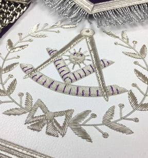 Past Master Blue Lodge Apron - Royal Purple Velvet Hand Embroidery - Bricks Masons