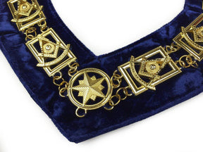 Past Master Blue Lodge Chain Collar - Gold Plated on Blue Velvet - Bricks Masons