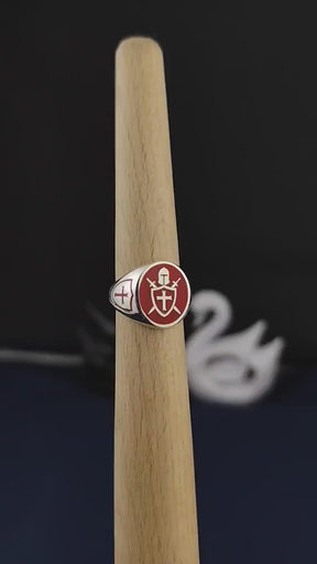 Knights Templar Ring - Personalized Red Enamel Templar Cross & Helmet
