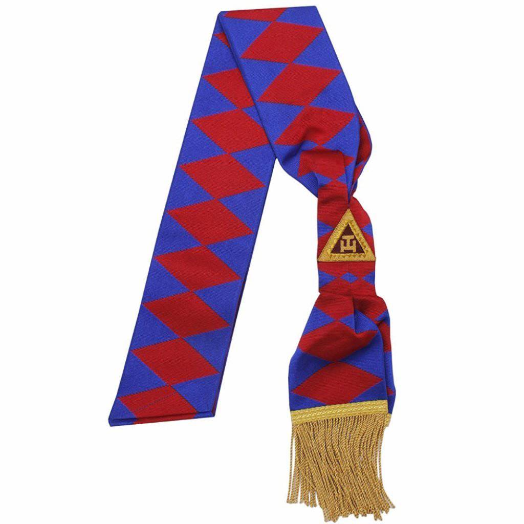 Principal Royal Arch English Sash - Gold Fringe & Hand Embroided Triple Tau - Bricks Masons