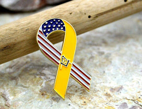 Master Mason Blue Lodge Lapel Pin - Yellow ribbon USA flag