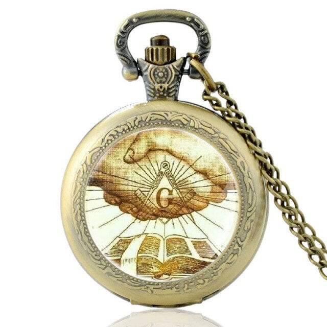 Master Mason Blue Lodge Pocket Watch - Compass and Square G Hand of Friendship