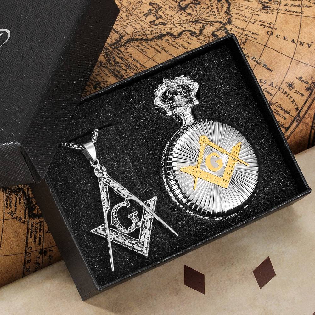 Master Mason Blue Lodge Pocket Watch - Square and Compass G Jewelry Gift Set