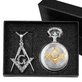 Master Mason Blue Lodge Pocket Watch - Square and Compass G Jewelry Gift Set