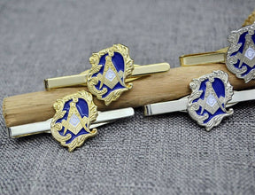 Master Mason Blue Lodge Tie Bar - Square & Compass G (Blue & Gold)