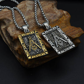 Master Mason Blue Lodge Necklace - Framed Motif (Gold/Silver)