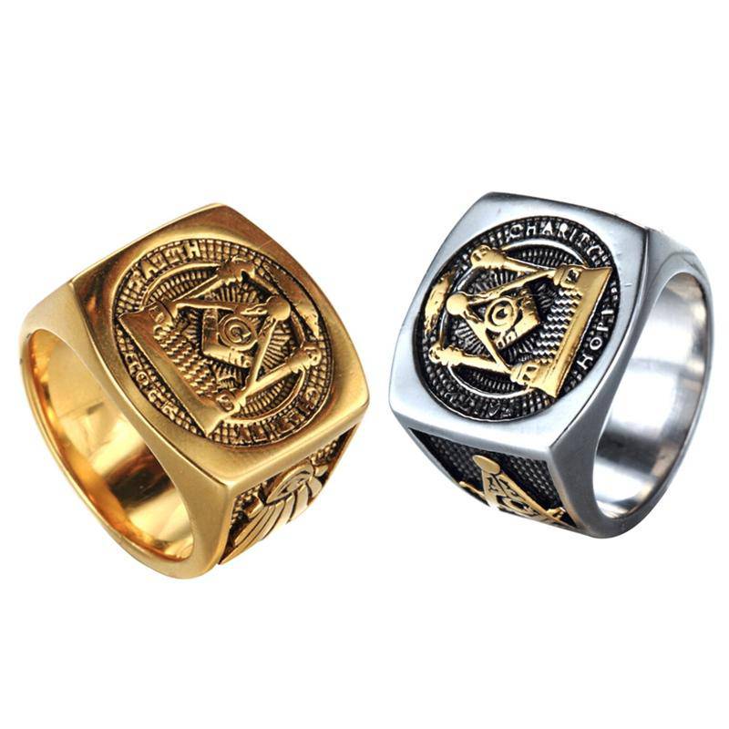 Master Mason Blue Lodge Ring - Faith Hope Charity Pillars Gold & Silver