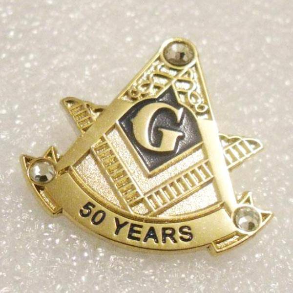 Master Mason Blue Lodge Lapel Pin - 50 Years Rhinestones