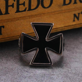 Knights Templar Commandery Ring - 25mm Stainless Steel Black Cross