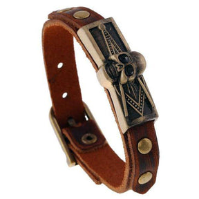 Master Mason Blue Lodge Bracelet - Skull Square Compass Leather