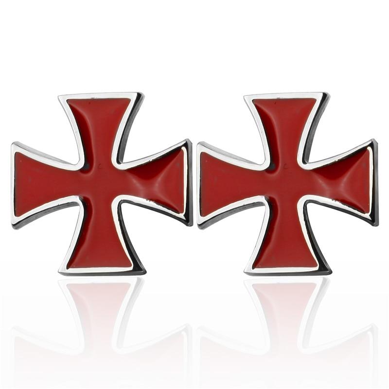 Knights Templar Commandery Cufflink - Red Cross Silver