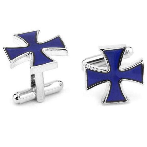 KNIGHTS TEMPLAR COMMANDERY CUFFLINK - BLUE ENAMEL CROSS