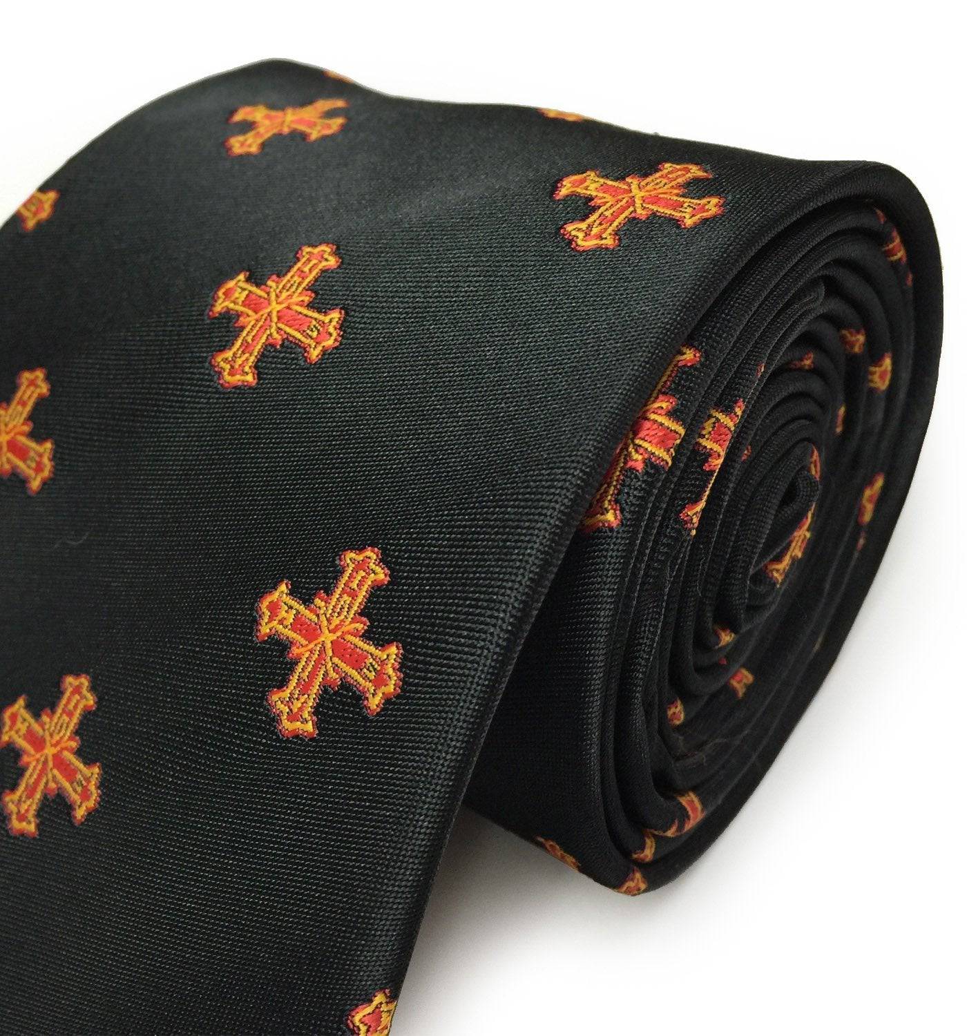 Red Cross of Constantine Necktie - Black Machine Embroidered - Bricks Masons