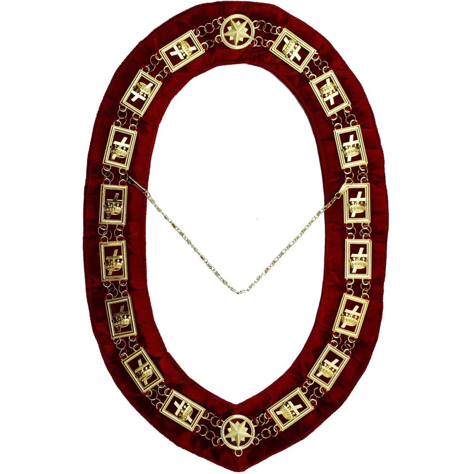 Knights Templar Commandery Chain Collar - Gold Plated on Red Velvet