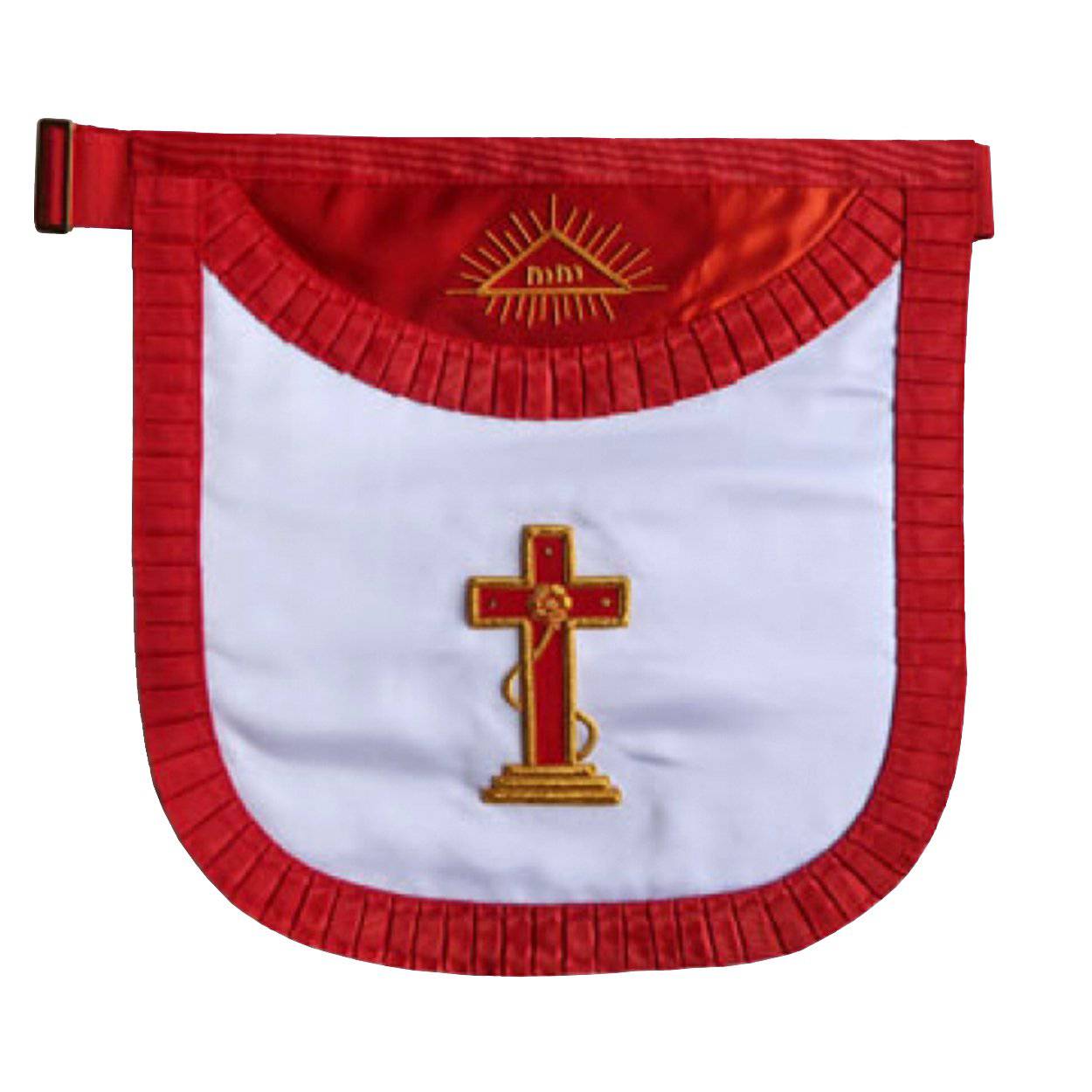 18th Degree Scottish Rite Apron - White & Red Satin with Pleated Edges