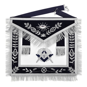 Senior Deacon Blue Lodge California Officer Apron - Dark Blue With Silver Hand Embroidery Bullion - Bricks Masons