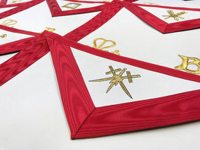 Senior Warden Scottish Rite Apron - Red Moire Gold Embroidery - Bricks Masons
