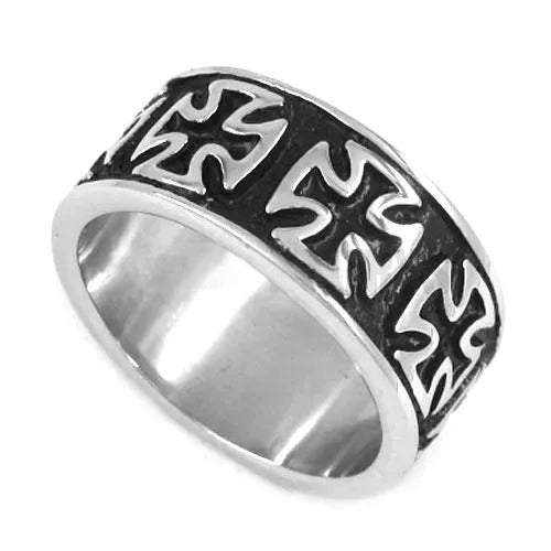 Knights Templar Commandery Ring - Stainless Steel Black & Silver - Bricks Masons