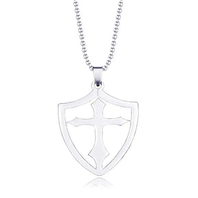 Knights Templar Commandery Necklace - Silver Stainless Steel Cross Shield - Bricks Masons