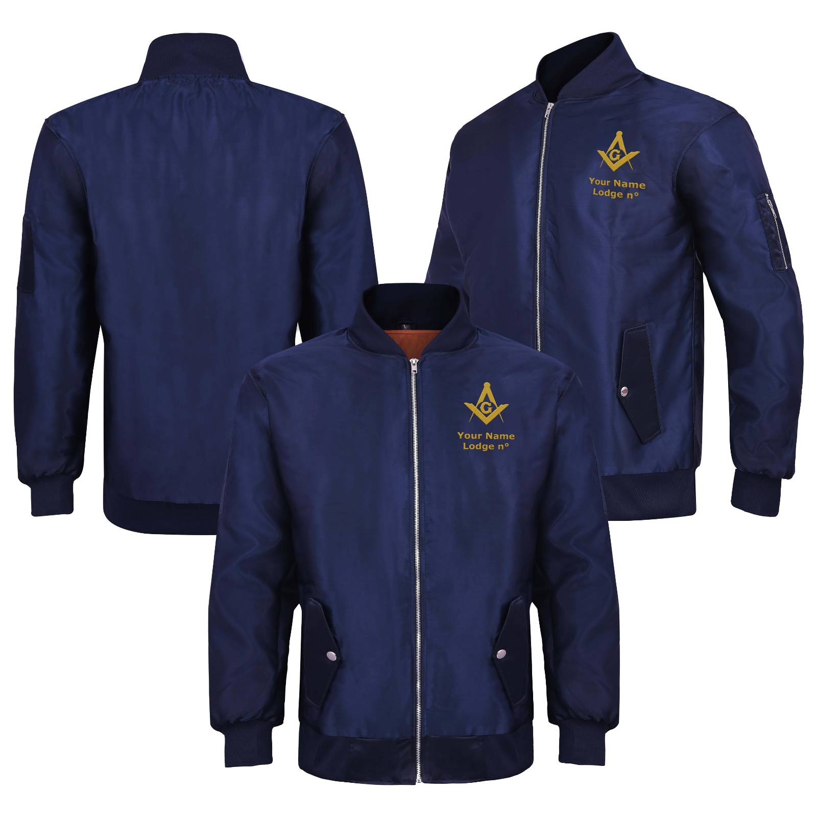 Master Mason Blue Lodge Jacket -  Nylon Blue Color With Gold Embroidery - Bricks Masons