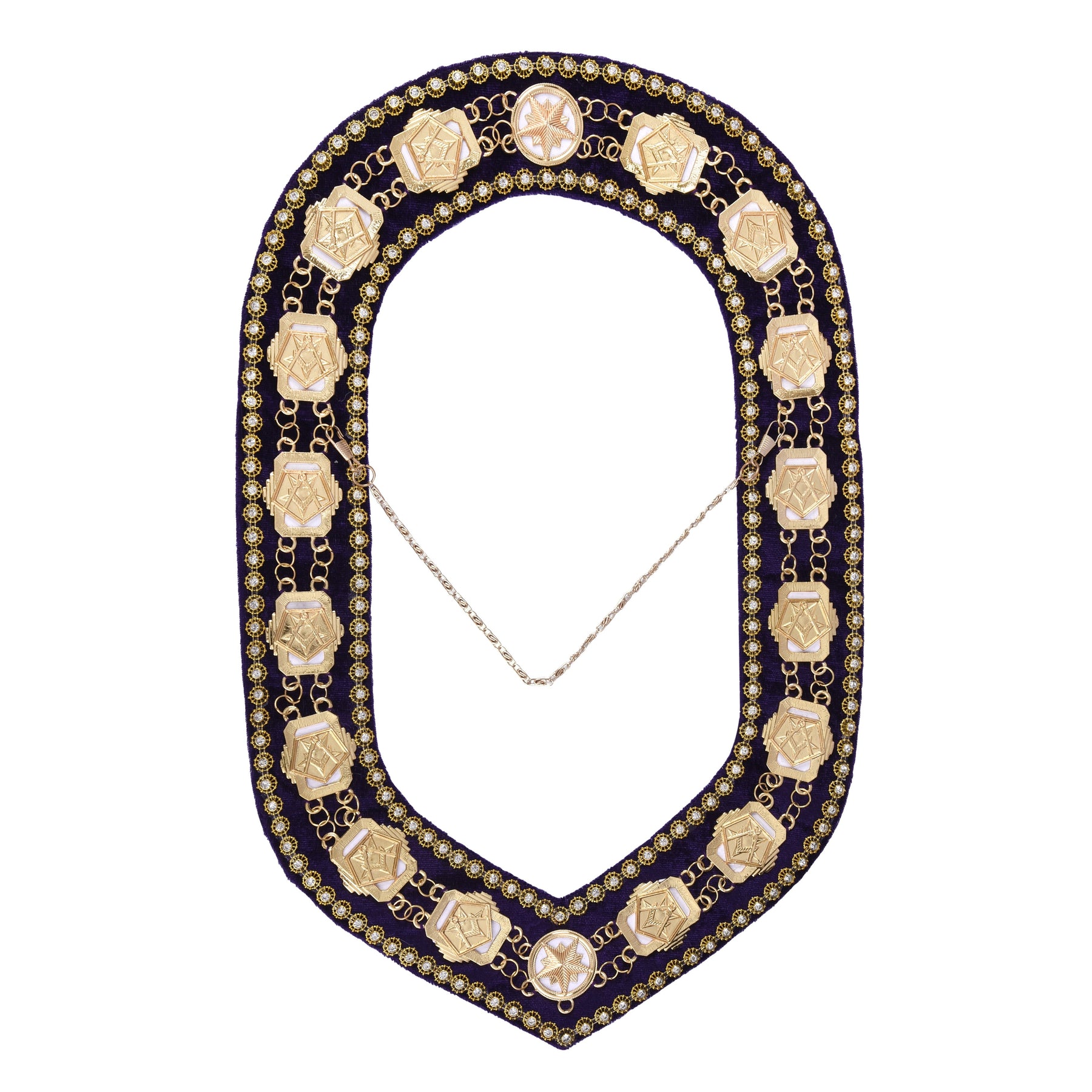 Worthy Patron OES Chain Collar - Gold Plated With Blue Velvet - Bricks Masons