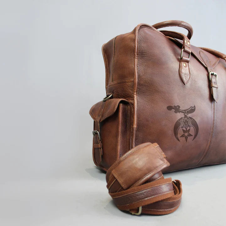 Shriners Travel Bag - Genuine Brown Leather - Bricks Masons