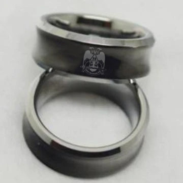 32nd Degree Scottish Rite Ring - Wings Down Black Concave Tungsten - Bricks Masons