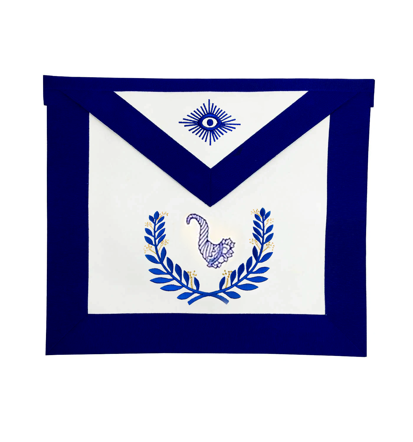 Junior Steward Blue Lodge Officer Apron - Royal Blue Wreath Embroidery - Bricks Masons