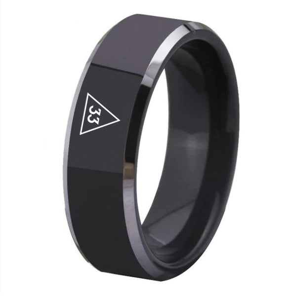 33rd Degree Scottish Rite Ring - Black Tungsten Carbide - Bricks Masons