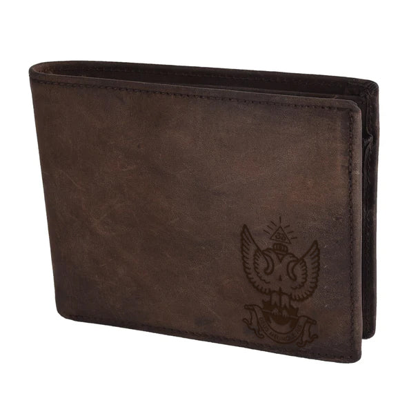 Handmade Leather 33rd Degree Scottish Rite Wallet - Wings Up Light & Dark Brown - Bricks Masons