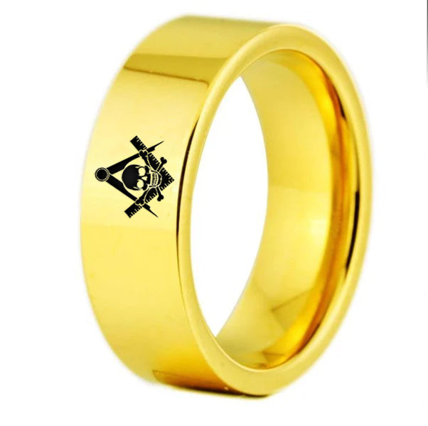 Widows Sons Ring - Gold Color Pipe Cut Tungsten - Bricks Masons