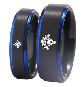 Widows Sons Ring - Black Blue Tungsten - Bricks Masons