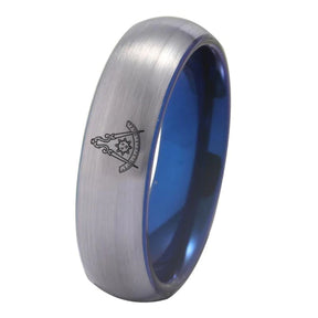 Past Master Blue Lodge California Regulation Ring - Silver With Blue Tungsten - Bricks Masons