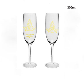 Past Master Blue Lodge California Regulation Champagne Flute - 2 Pieces Set - Bricks Masons