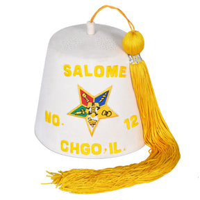 OES Fez Hat - White Machine Embroidered - Bricks Masons