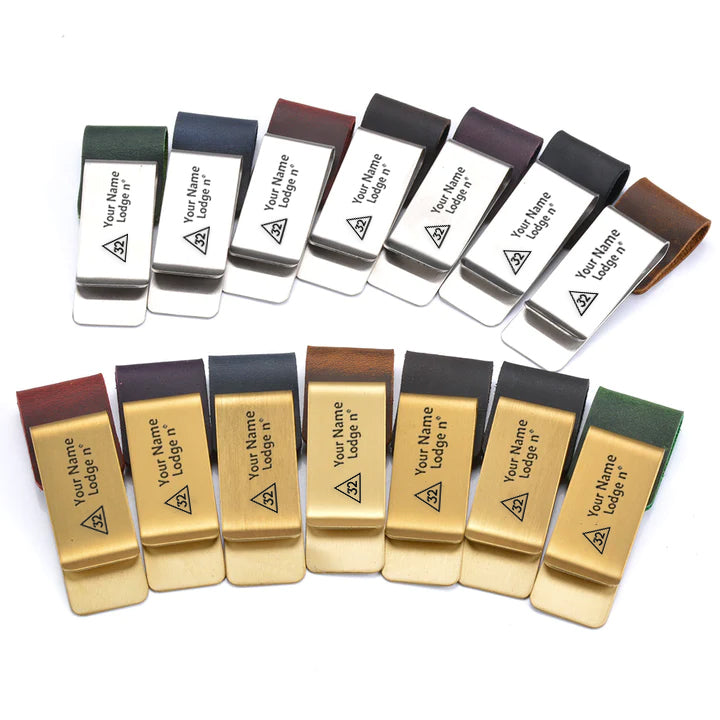 32nd Degree Scottish Rite Pen Holder - Leather Brass - Bricks Masons