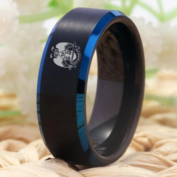 32nd Degree Scottish Rite Ring - Wings Down Black Stone Color - Bricks Masons