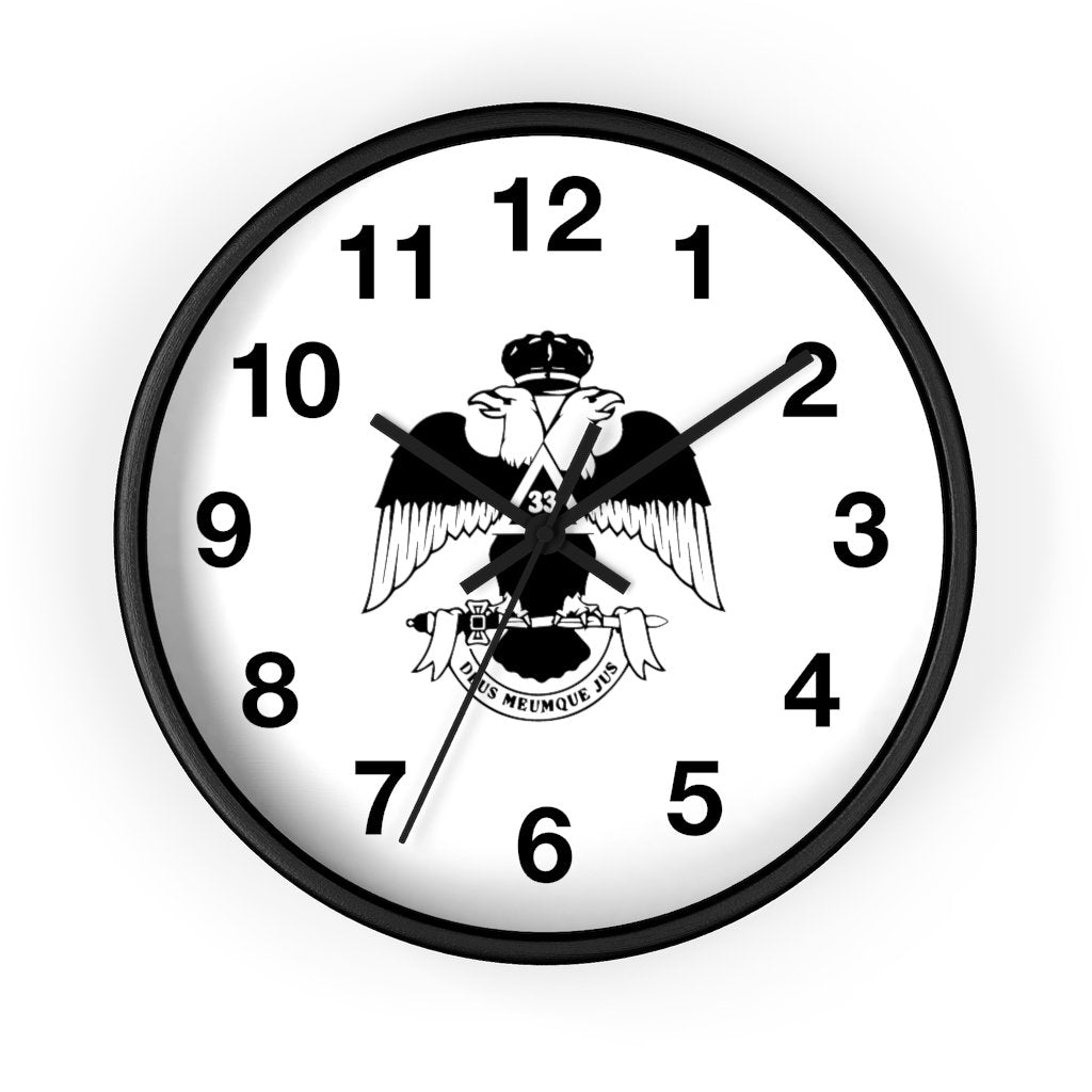 33rd Degree Scottish Rite Clock - Wings Down Wooden Frame - Bricks Masons