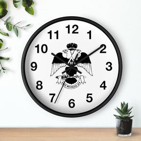 33rd Degree Scottish Rite Clock - Wings Down Wooden Frame - Bricks Masons