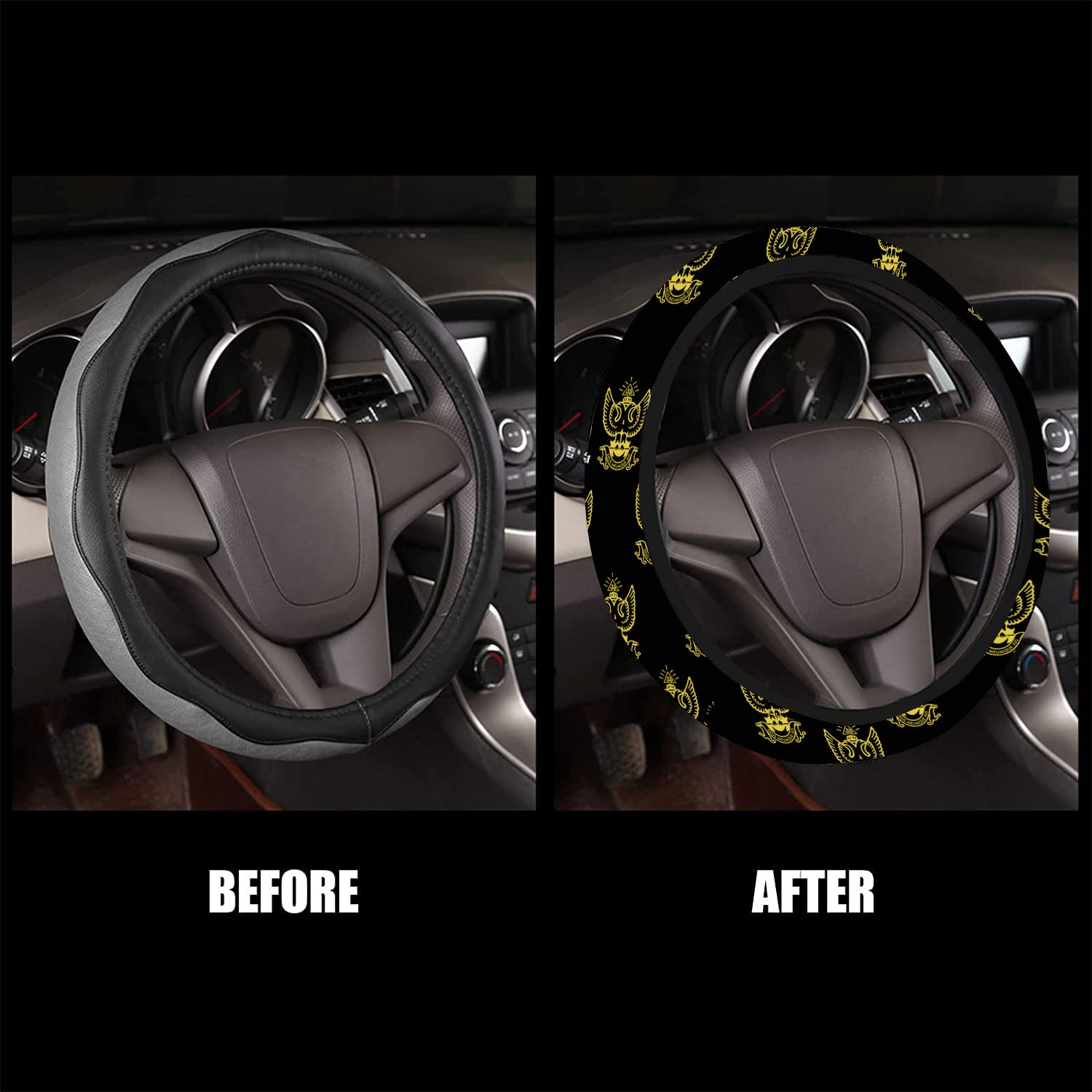 33rd Degree Scottish Rite Steering Wheel Cover - Wings Up White & Gold - Bricks Masons