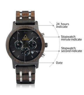 33rd Degree Scottish Rite Wristwatch - Various Wood Colors - Bricks Masons