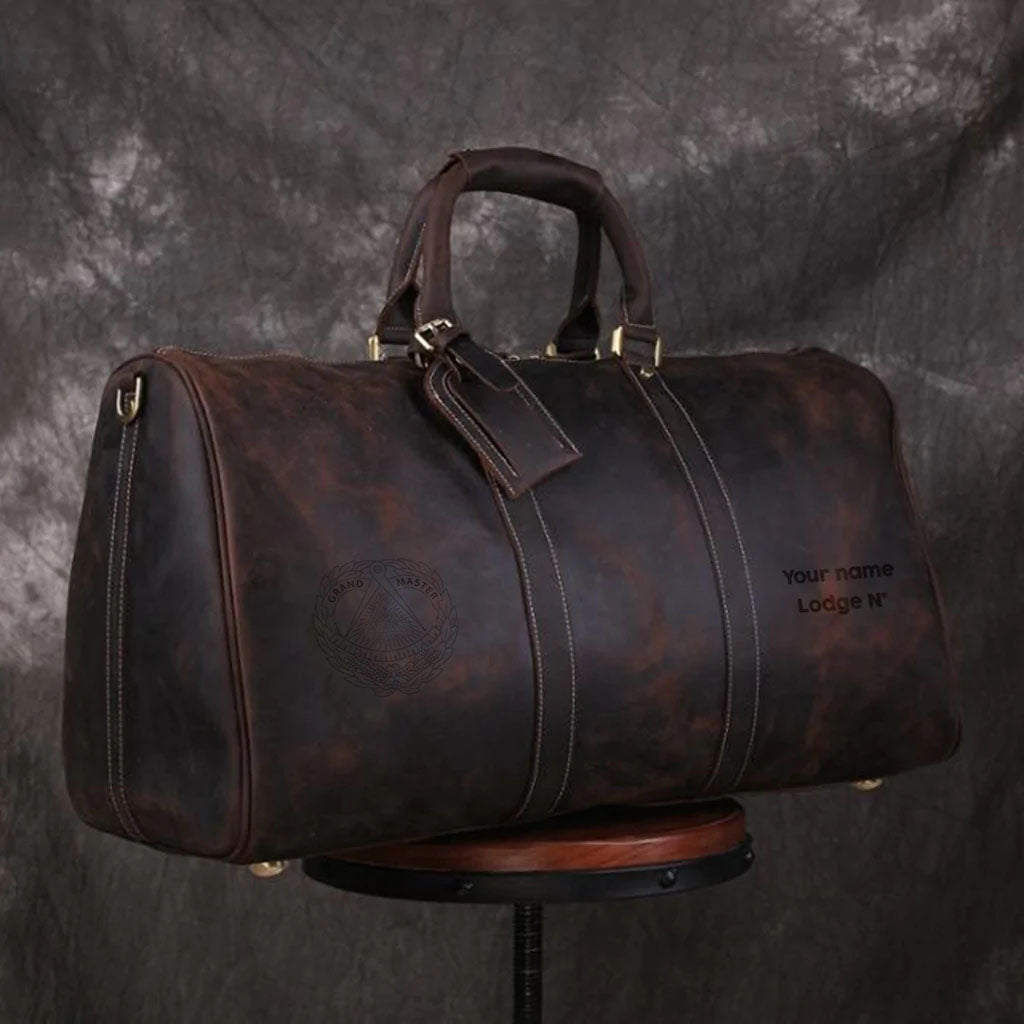 Grand Master Blue Lodge Travel Bag - Genuine Vintage Leather - Bricks Masons