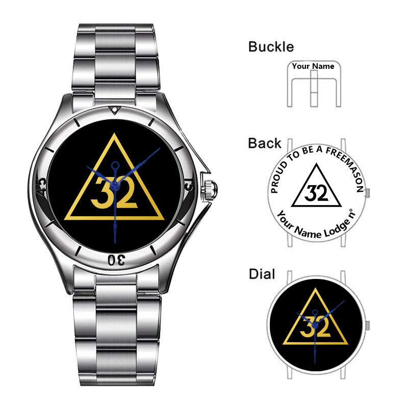 32nd Degree Scottish Rite Wristwatch - Stainless Steel - Bricks Masons