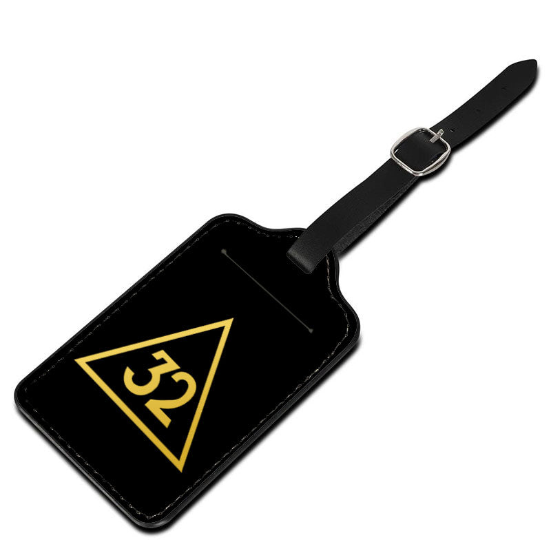 32nd Degree Scottish Rite Luggage Tag - Black Leather - Bricks Masons