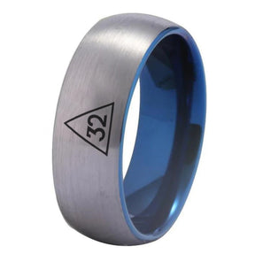 32nd Degree Scottish Rite Ring - Silver With Blue Tungsten - Bricks Masons