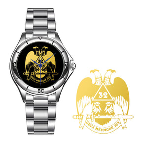 32nd Degree Scottish Rite Wristwatch - Wings Down Stainless Steel - Bricks Masons