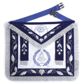 Grand Past Master Blue Lodge Apron - Blue Velvet With Gray Rayon Fringe - Bricks Masons