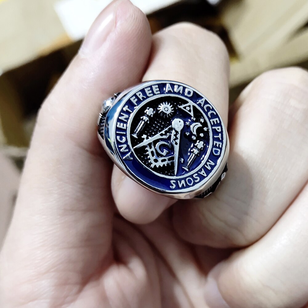 Master Mason Blue Lodge Ring - Ancient Free and Accepted Masons Blue - Bricks Masons