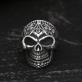 Widows Sons Ring - Gothic Skull Square and Compass G - Bricks Masons