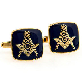 Master Mason Blue Lodge Cufflink - Various Colors Square & Compass G - Bricks Masons